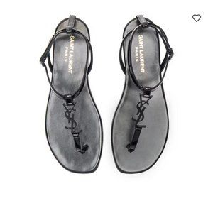 Staint Laurent, YSL logo, Black Patent Leather Sandals Size 37.5